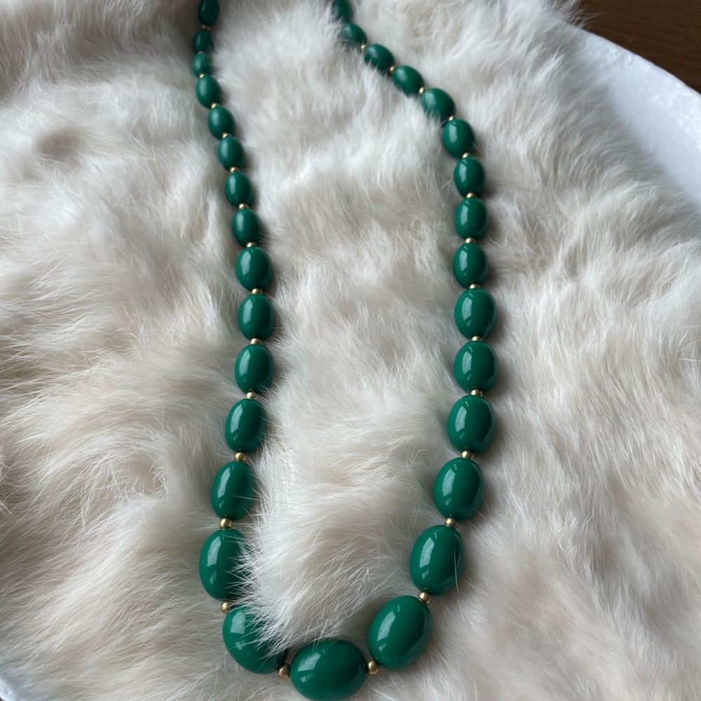 Vintage Monet Green & Gold Beaded Necklace